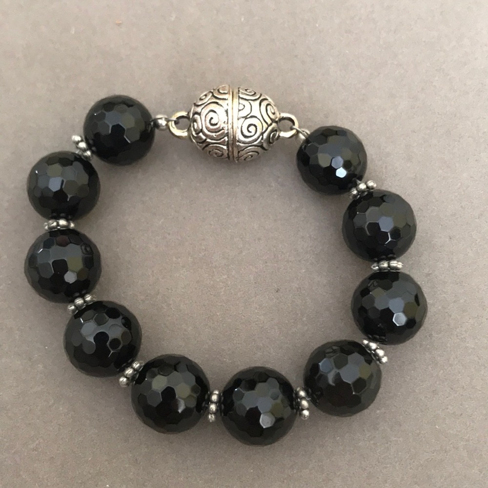 Designer black jet bead bracelet